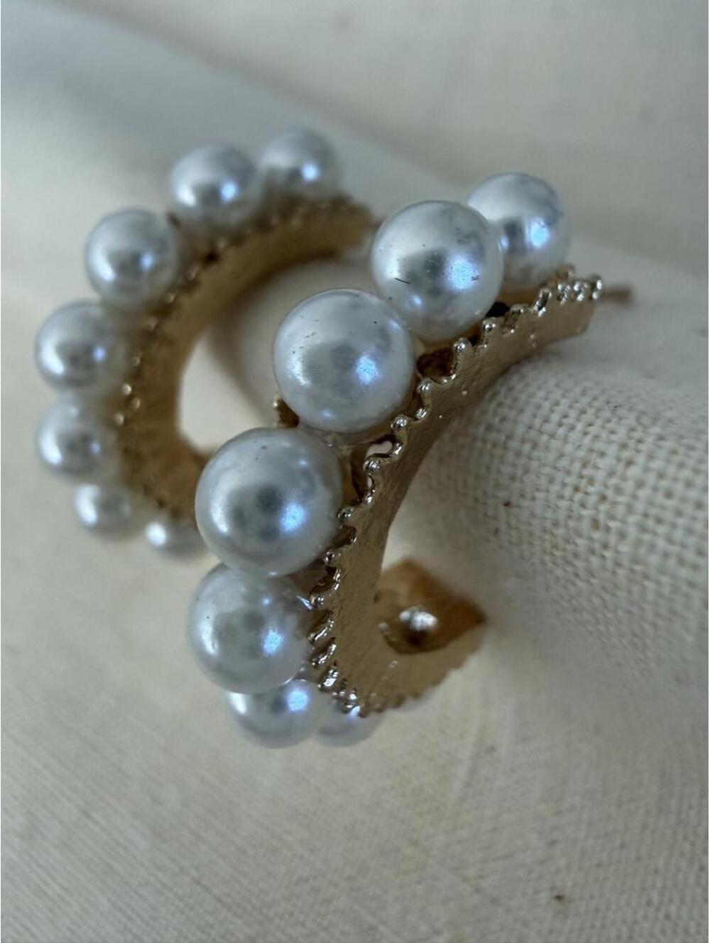 Gold Tone Faux Pearl Statement Hoop Earrings